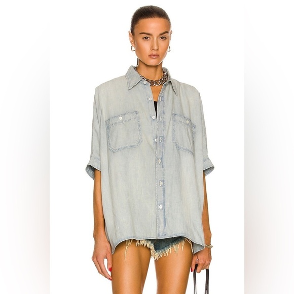 R13 Oversized Boxy Button Up Shirt in Somerset Chambray Denim Size Medium - Picture 1 of 9